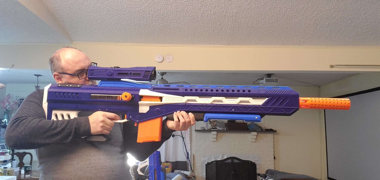 M4M0TH Greg - 240+ FPS Half MegaXL Sniper Rifle - Completed Blaster By Evan and MisplacedMoose